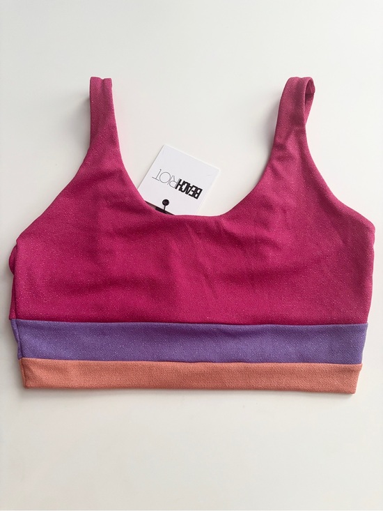 Beach Riot Other - Beach Riot Swim Mackenzie Bralette Bikini Top Pink Color Block Shimmer Nwt Large